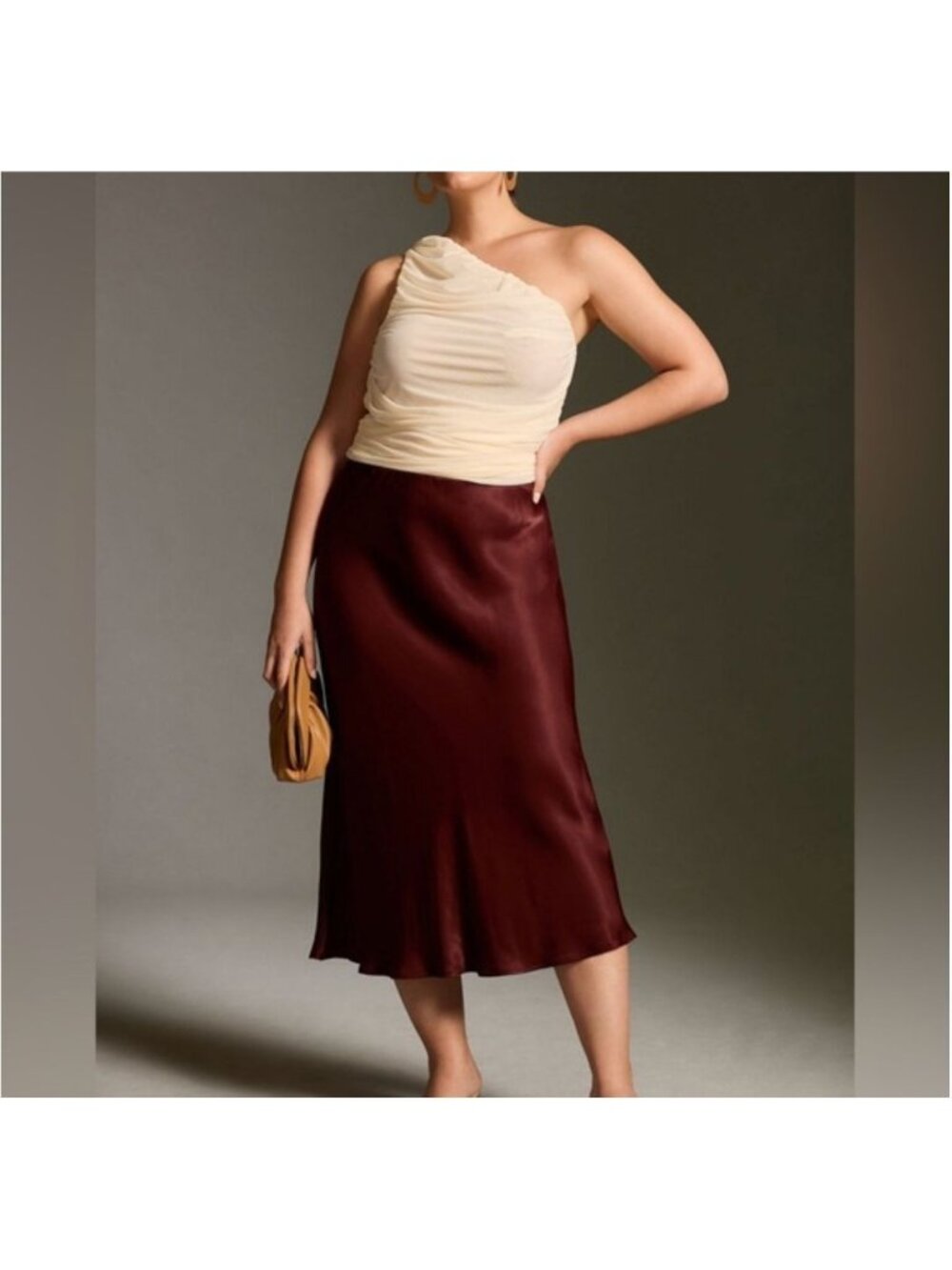 Anthropologie Red Slip Midi Skirt Size Small